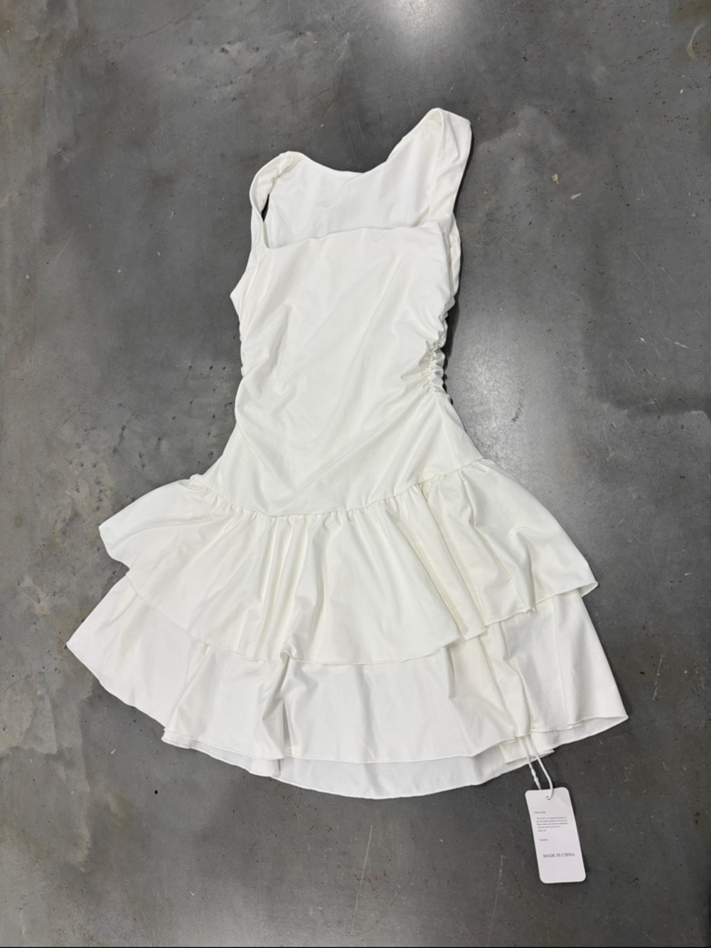 Sleeveless White Tiered Mini Dress with Ruffle Hem - Picture 3 of 4